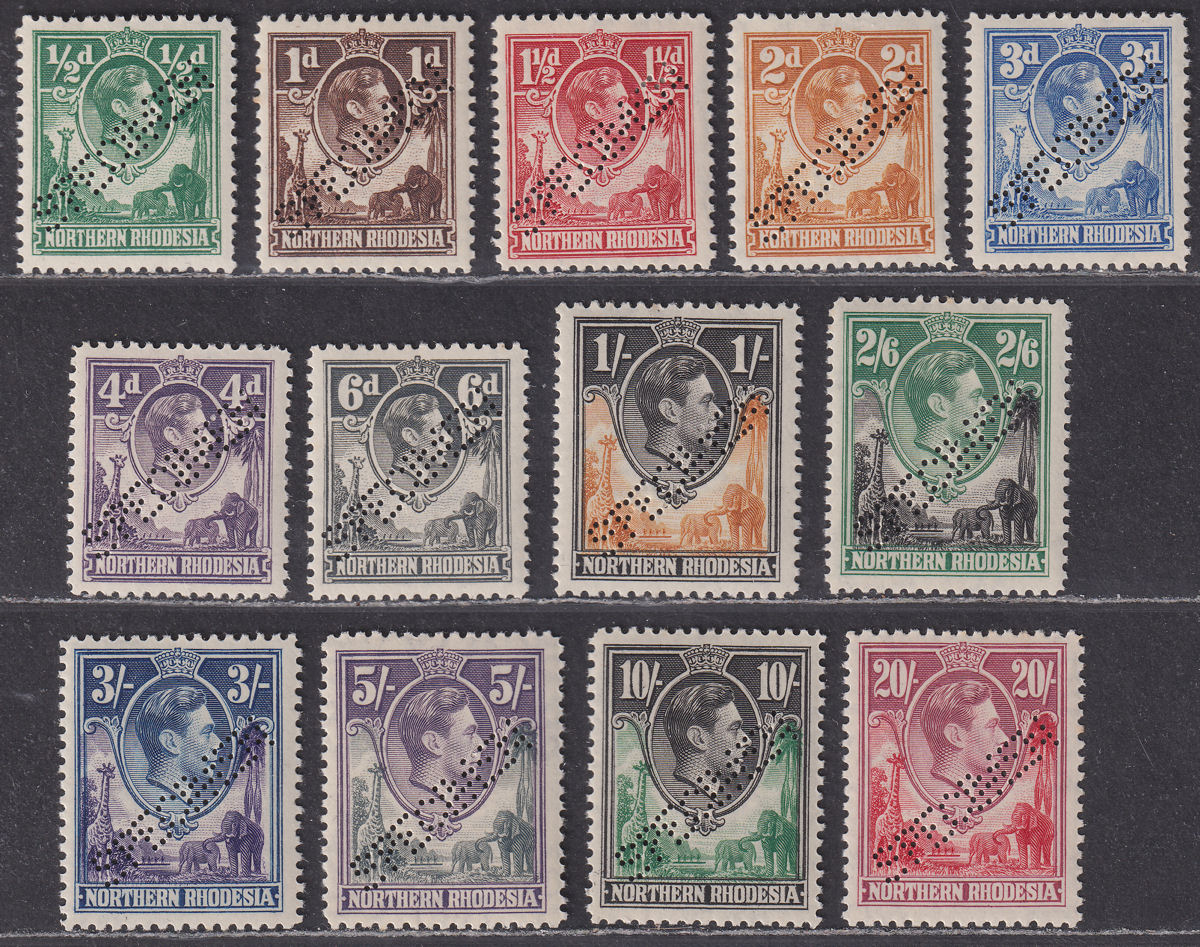 Northern Rhodesia 1938-52 KGVI SPECIMEN Perf Part Set to 20sh Mint - toned gum