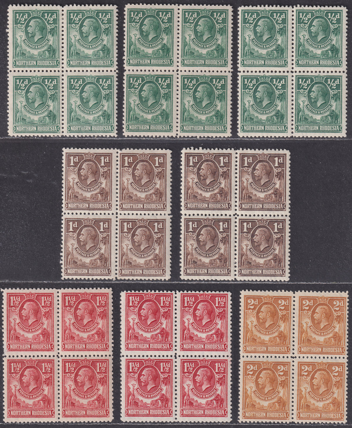 Northern Rhodesia 1925 King George V Block Set to 2d Mint SG1-4