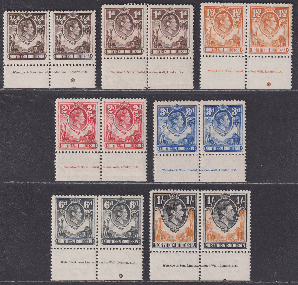 Northern Rhodesia 1938-52 King George VI Imprint Pairs Part Set to 1sh Mint