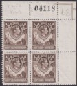 Click for more photos and details Northern Rhodesia 1951 KGVI ½d Chocolate Plate B Block of 4 w Sheet No Mint SG26