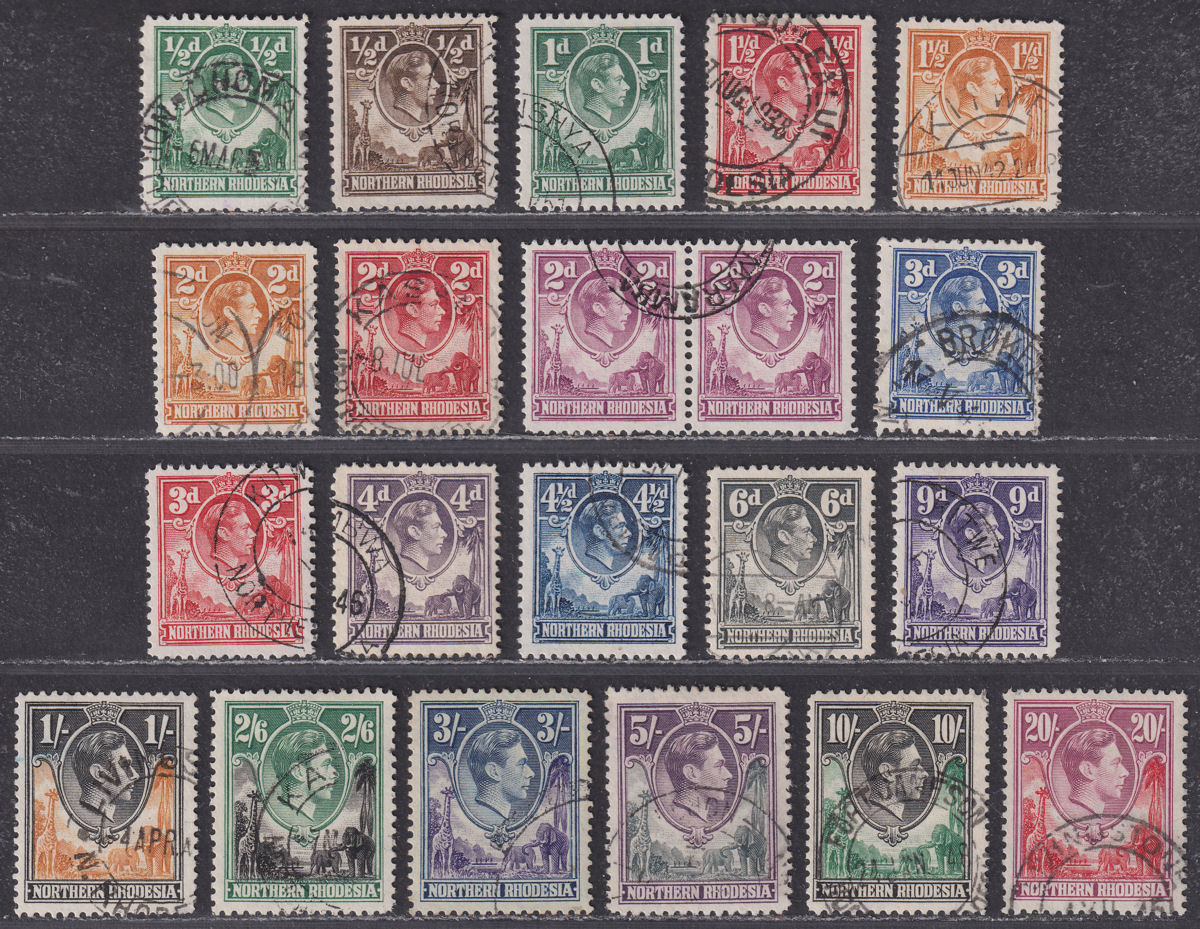 Northern Rhodesia 1938-52 King George VI Part Set to 20sh Used cat £190