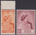 Click for more photos and details Northern Rhodesia 1948 KGVI Royal Silver Wedding 1½d, 20sh Mint SG48-49 cat£120