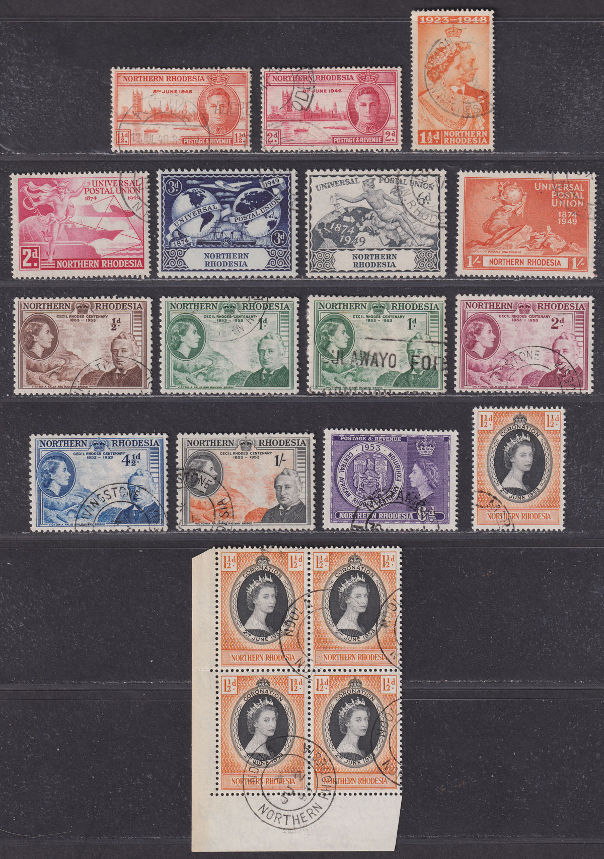 Northern Rhodesia 1946-53 KGVI-QEII Selection Used inc UPU / Rhodes Centenary
