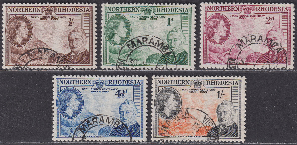 Northern Rhodesia 1953 QEII Centenary of Cecil Rhodes Set Used SG54-58 c£20