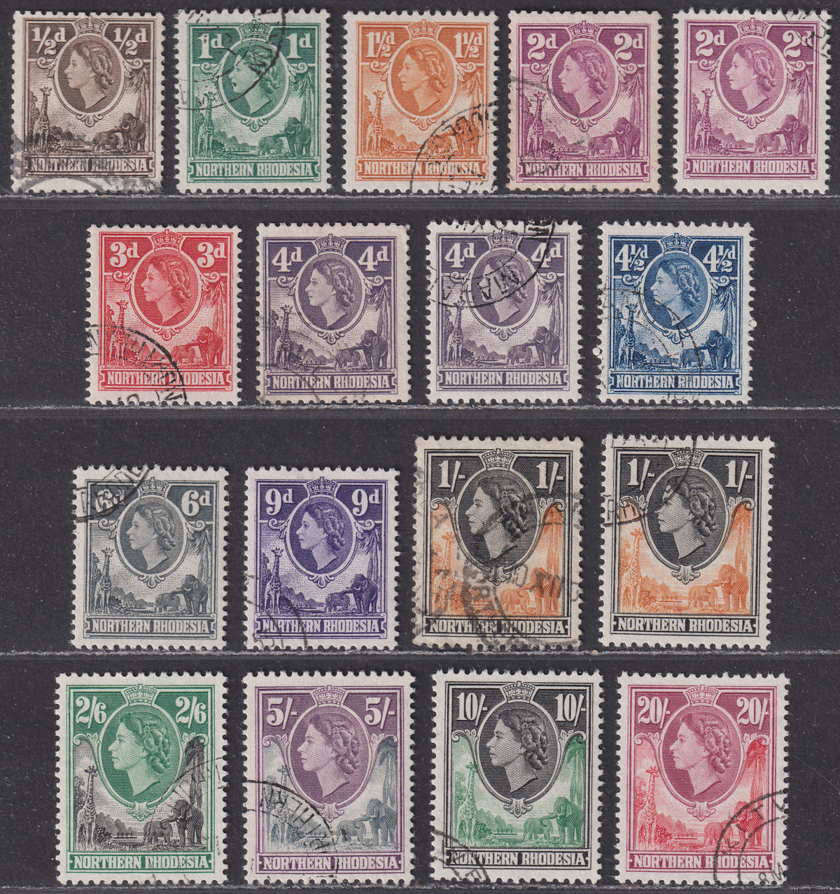Northern Rhodesia 1953 Queen Elizabeth II Set Used SG61-74 cat £120