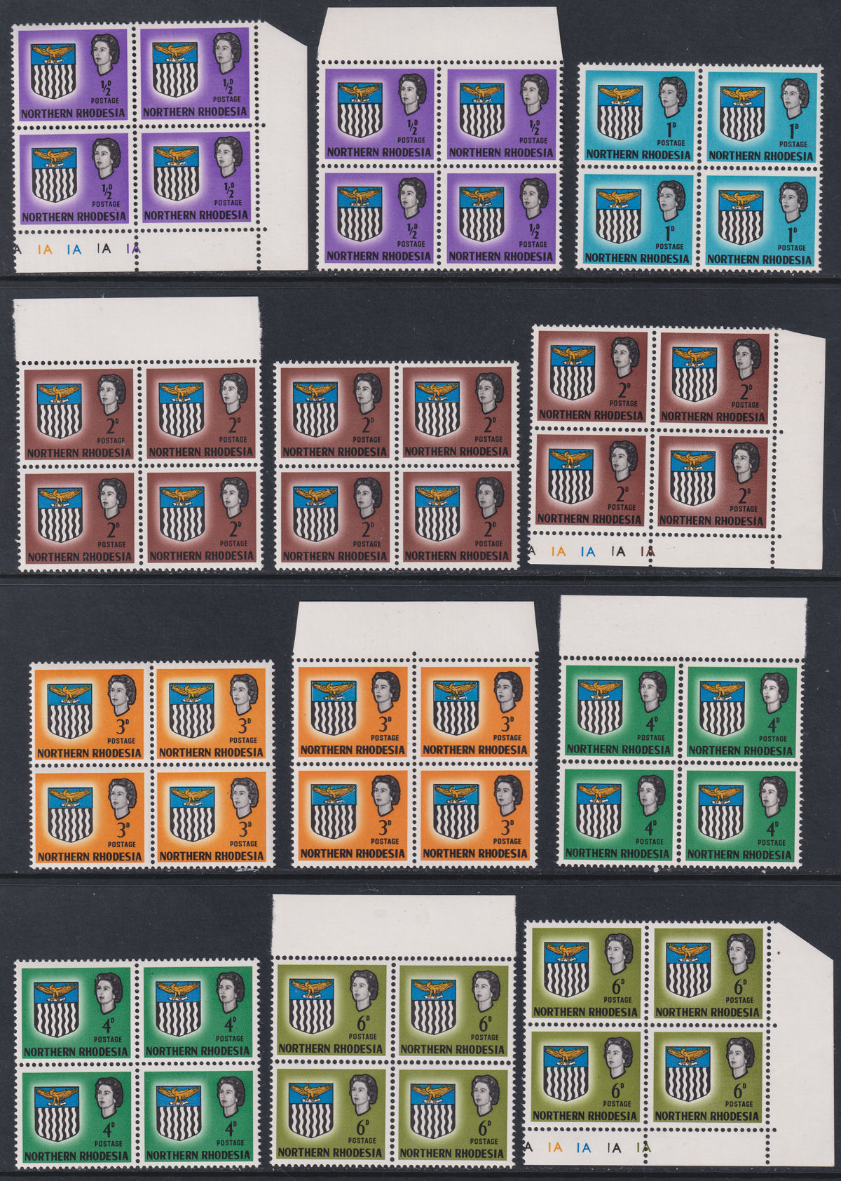 Northern Rhodesia 1963 Queen Elizabeth II Arms Block Set to 2sh6d Mint SG75-85