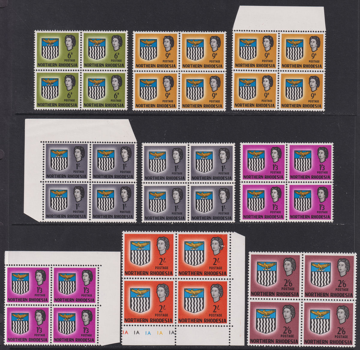 Northern Rhodesia 1963 Queen Elizabeth II Arms Block Set to 2sh6d Mint SG75-85