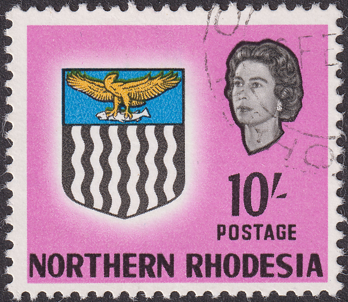 Northern Rhodesia 1963 QEII Arms 10sh Bright Magenta SG87 cat £30