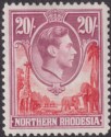 Click for more photos and details Northern Rhodesia 1938 KGVI 20sh Carmine-Red + Rose-Purple Mint SG45 cat £70