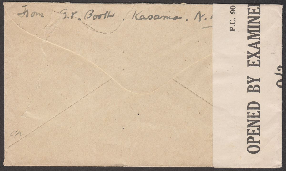 Northern Rhodesia 1944 KGVI 1d, ½d x 2 Used on Censor Cover KASAMA to Canada