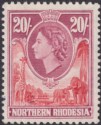 Click for more photos and details Northern Rhodesia 1953 QEII 20sh Rose-Red and Rose-Purple Mint SG74 cat £40