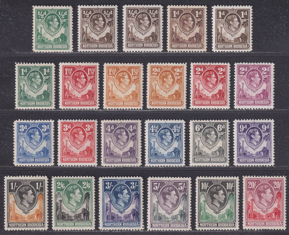 Northern Rhodesia 1938-52 King George VI Set Mint SG25-45 cat £250