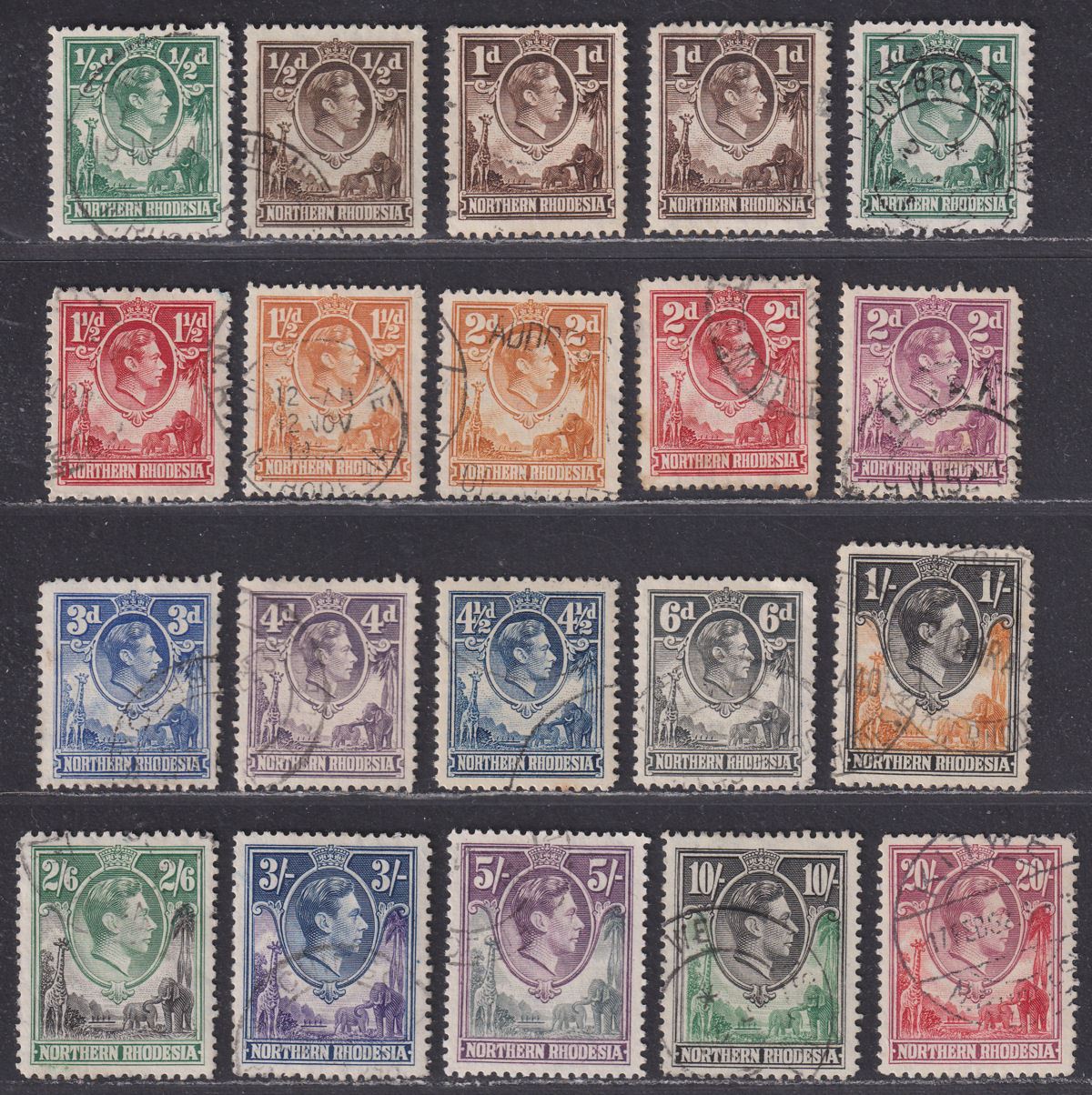 Northern Rhodesia 1938-52 King George VI Part Set to 20sh Used