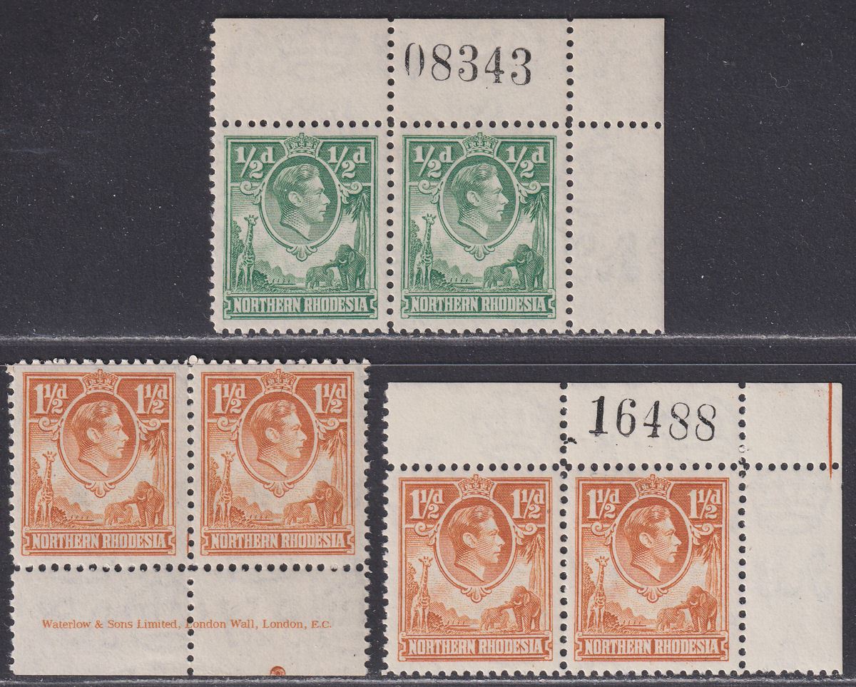 Northern Rhodesia 1938-41 KGVI ½d, 1½d Sheet No  Pairs Mint SG25 SG30