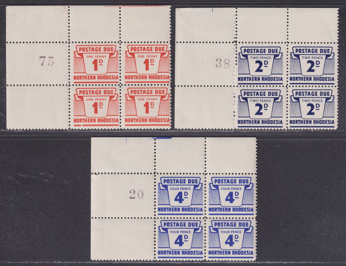 Northern Rhodesia 1963 QEII Postage Due Sheet No Part Block Set to 4d Mint