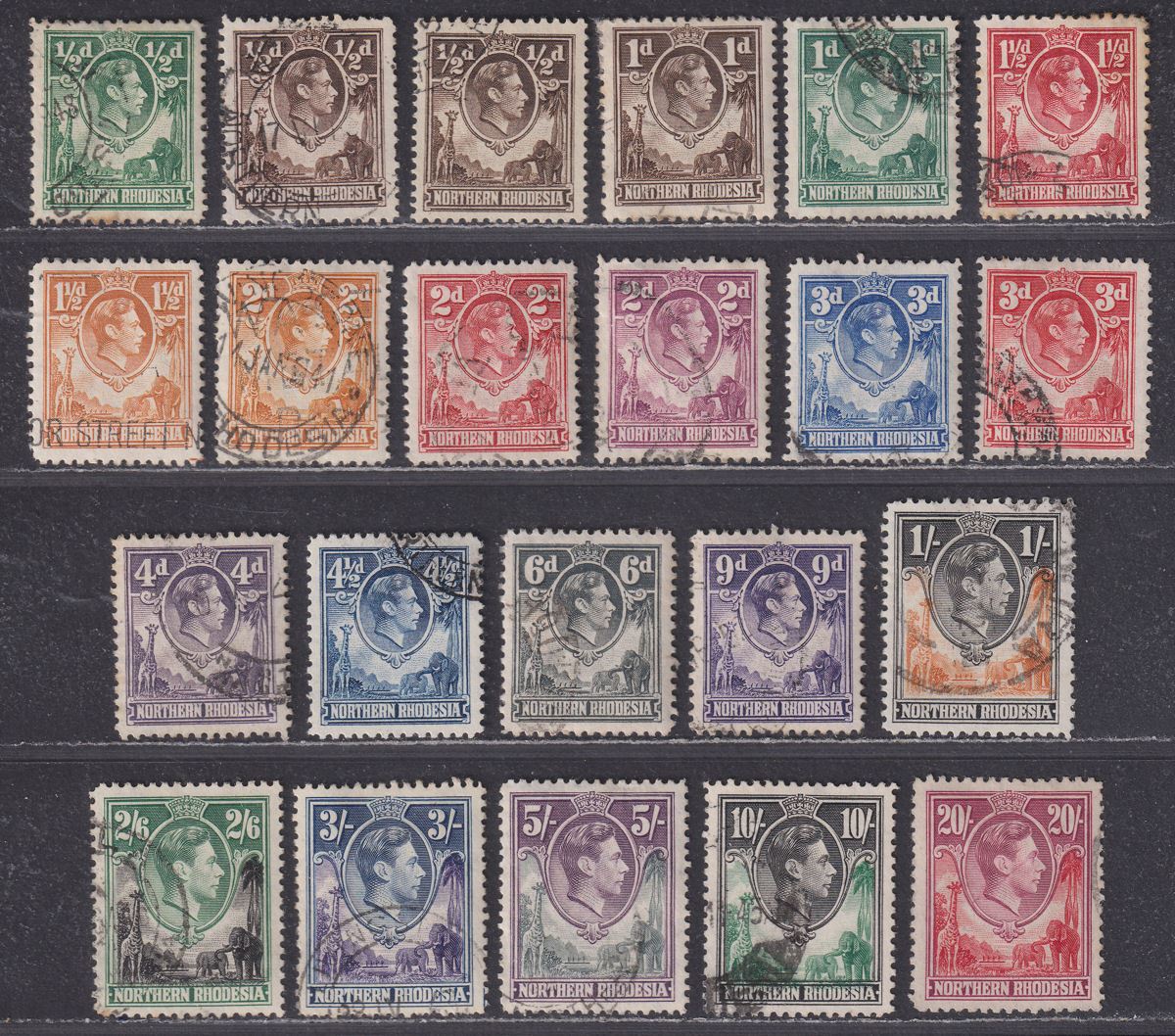 Northern Rhodesia 1938-52 King George VI Set Used SG25-45 cat £170