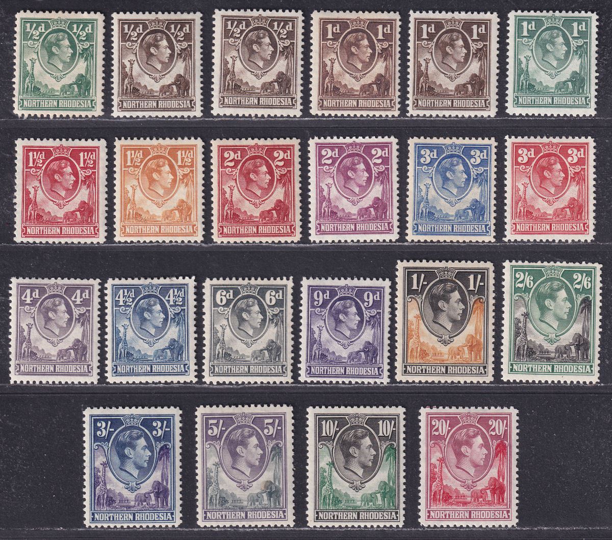 Northern Rhodesia 1938-52 King George VI Part Set to 20sh Mint cat £200
