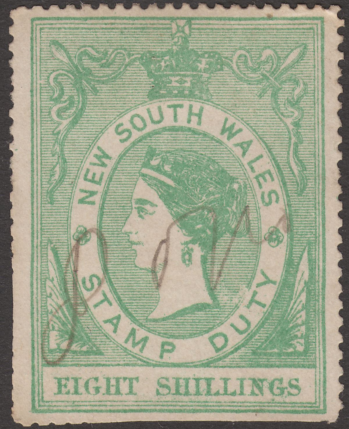 New South Wales 1866 QV Revenue Stamp Duty 8sh Green Used BF14