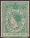 Click for more photos and details New South Wales 1866 QV Revenue Stamp Duty 9sh Green Used BF15