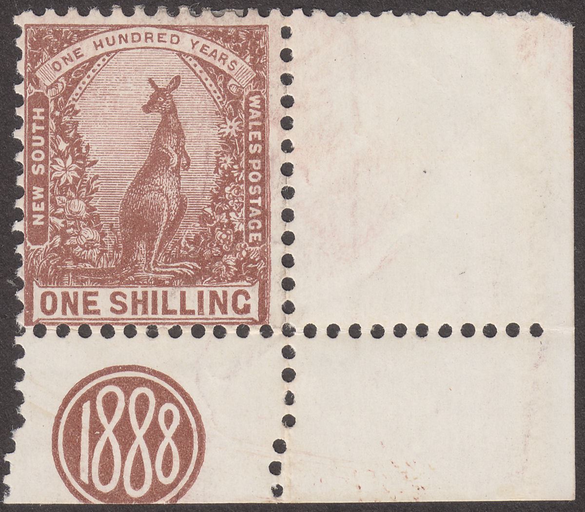 New South Wales 1899 QV Kangaroo 1sh Purple-Brn p12x11½ Monogram Mint SG312 c£30