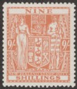 Click for more photos and details New Zealand 1946 wmk Multi Upright Postal Fiscal 9sh Brown-Orange Mint SG F200