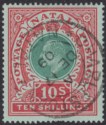 Click for more photos and details Natal 1909 KEVII 10sh Green and Red on Green Used SG170 cat £150