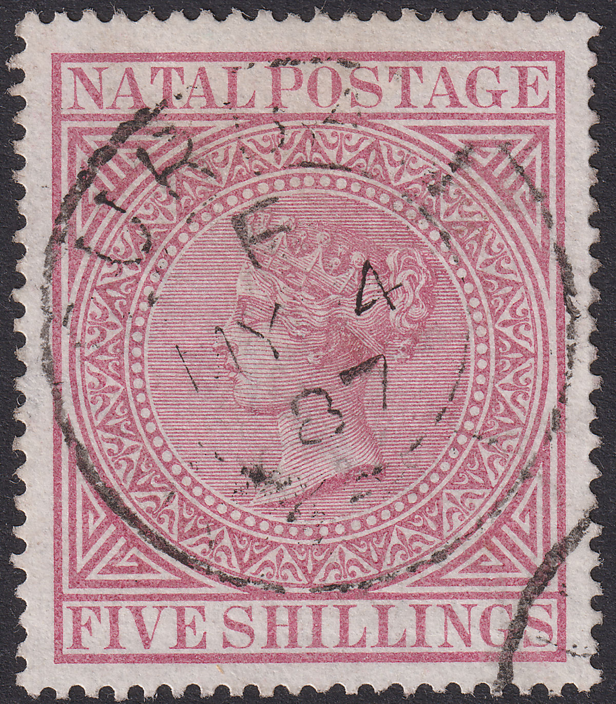 Natal 1887 Queen Victoria 5sh Rose Used SG72 cat £60