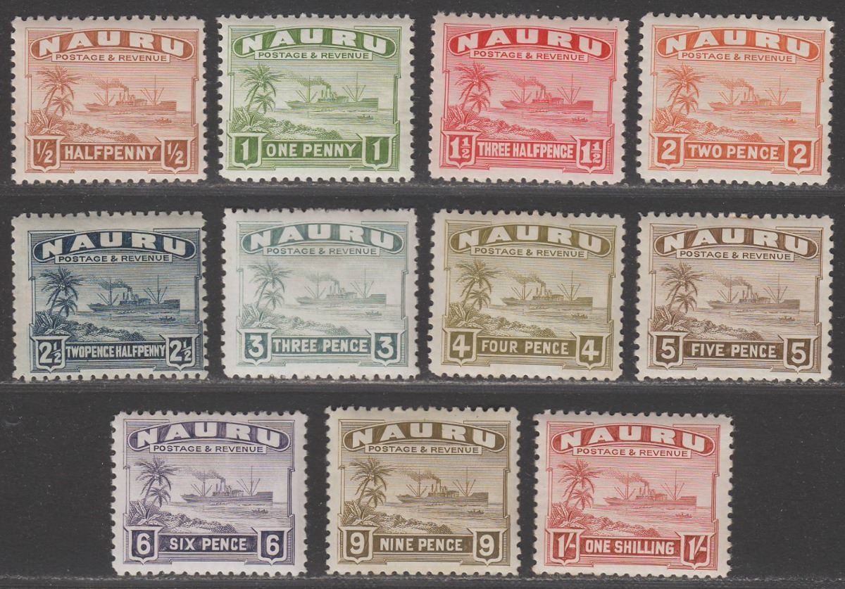 Nauru 1937-48 Freighter Part Set to 1sh Mint SG26B-36B + Rough Paper 2½d