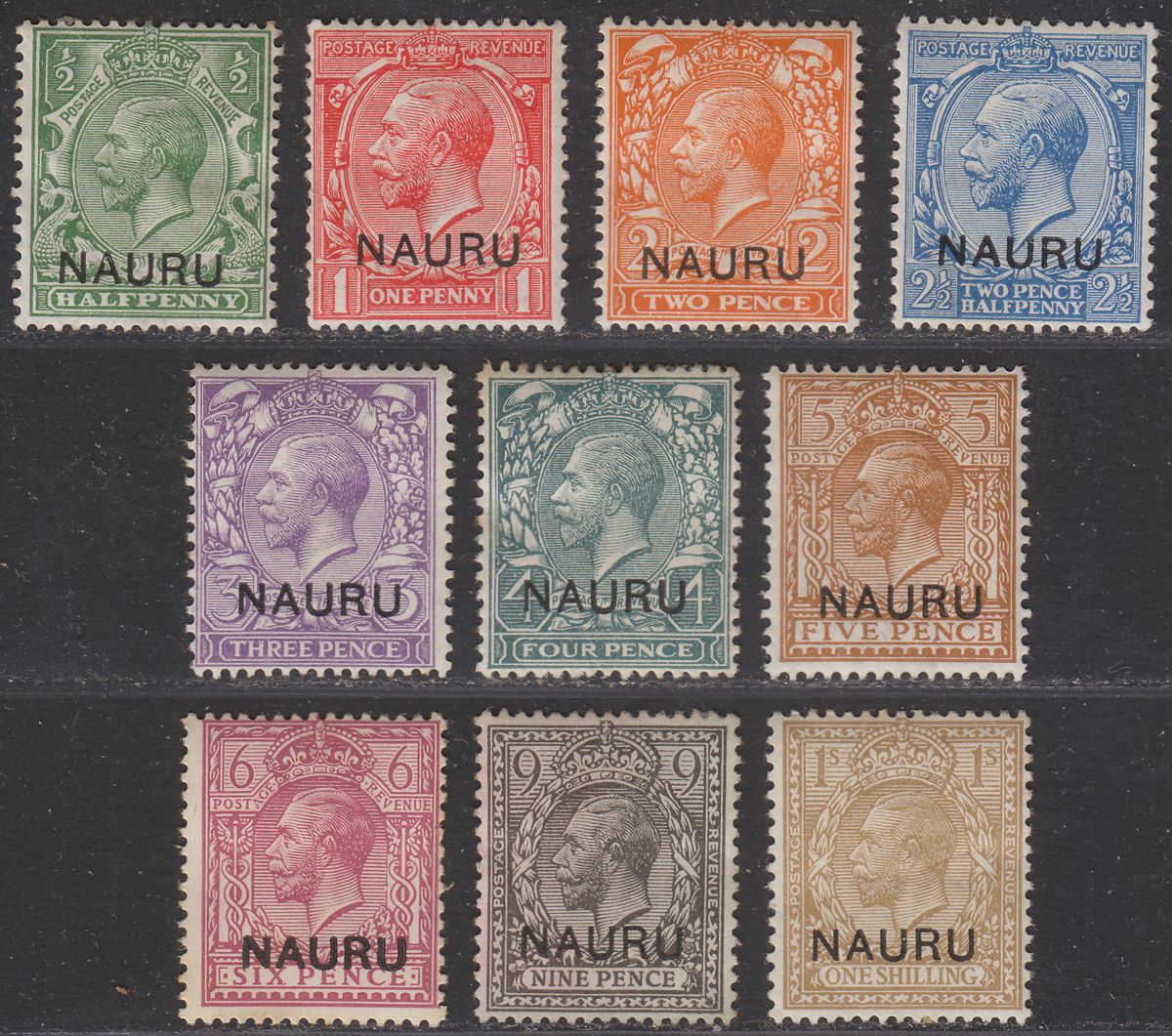 Nauru 1916 King George V Overprint Part Set to 1sh Mostly Mint