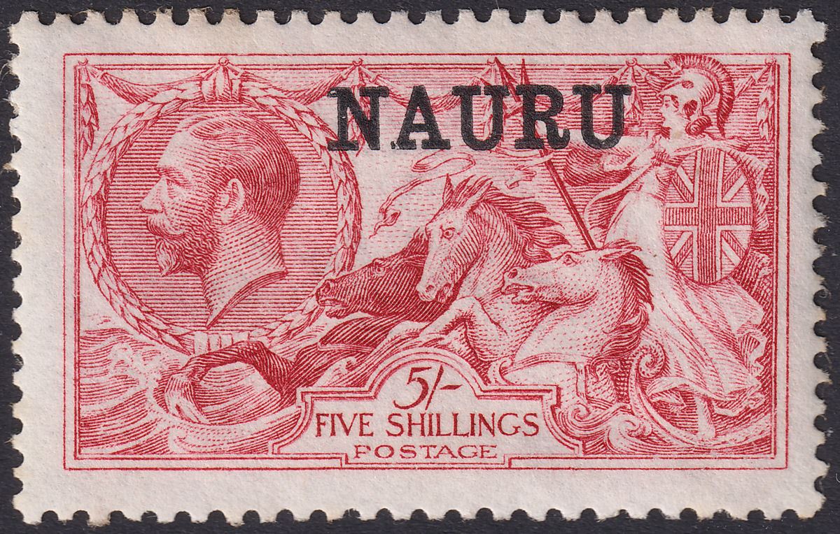 Nauru 1916 KGV Seahorse 5sh Bright Carmine Mint SG22 cat £120