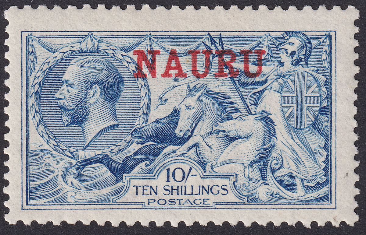Nauru 1916 KGV Seahorse 10sh Pale Blue Mint SG23 cat £275