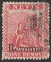 Nevis 1882 QV Spring Revenue Overprint 1d Rose Postally Used SG F2