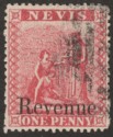 Click for more photos and details Nevis 1882 QV Spring Revenue Overprint 1d Rose Postally Used SG F2