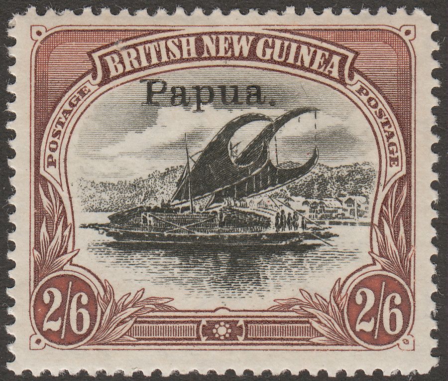 Papua 1907 Small Overprint Lakatoi 2sh6d Black + Brown wmk Horizontal SG37