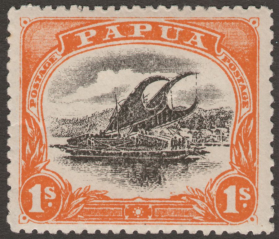 Papua 1910 Large Papua Lakatoi 1sh Black and Deep Orange Mint SG81