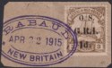 Click for more photos and details New Guinea Occupation 1915 OS GRI 1d Surcharge on 3pf Used Piece SG O1 cat £75