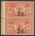 New Hebrides 1920 2d on 40c Red on Yellow No Watermark Pair Mint SG35