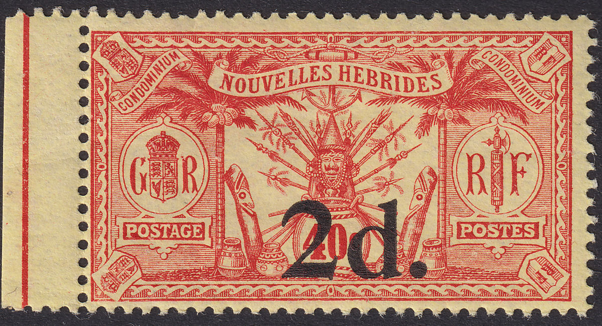 New Hebrides 1920 KGV 2d Surcharge on 40c Red on Yellow Unwmk Mint SG35 cat £130