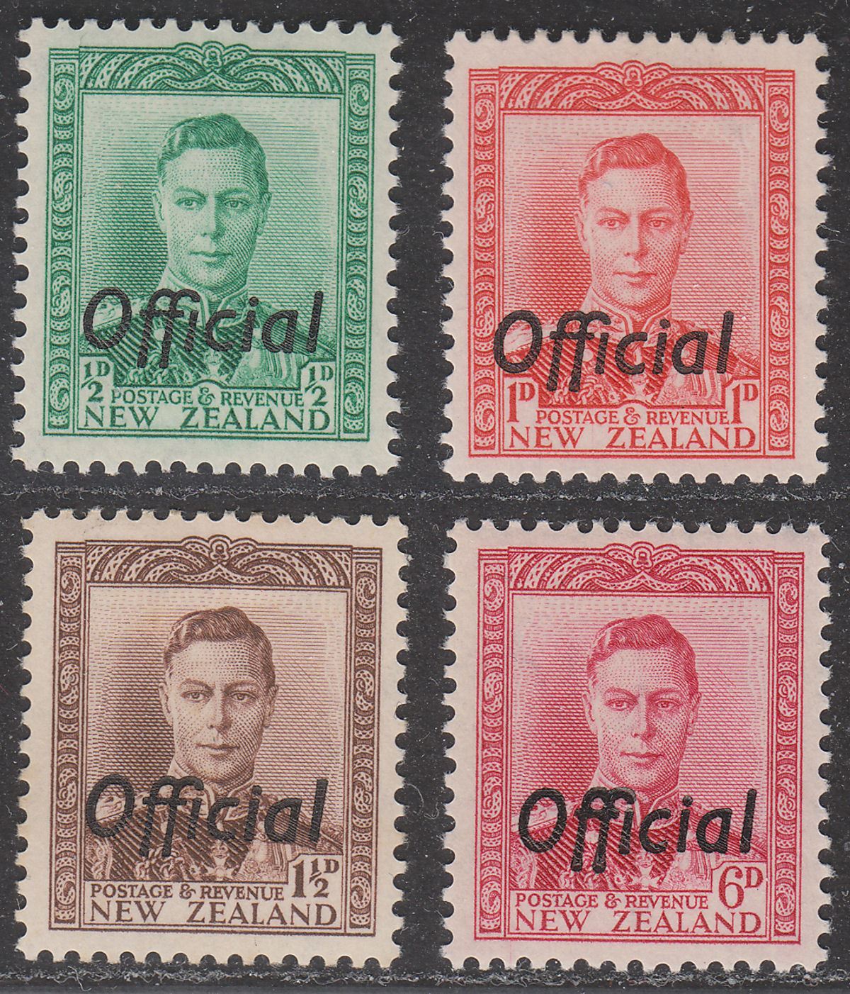 New Zealand 1938-47 KGVI Official Overprint Selection to 6d Mint cat £130