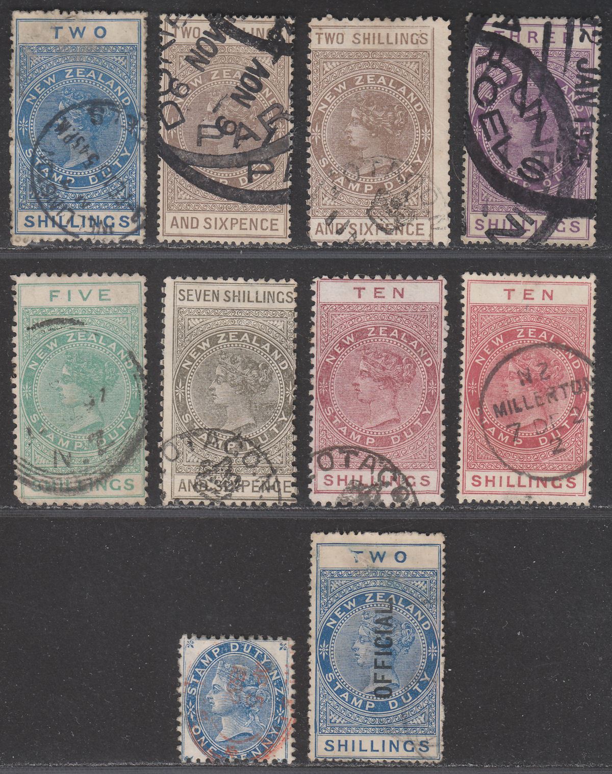 New Zealand 1882-1930 QV-KGV Stamp Duty Postal Fiscal Selction to 10sh Used
