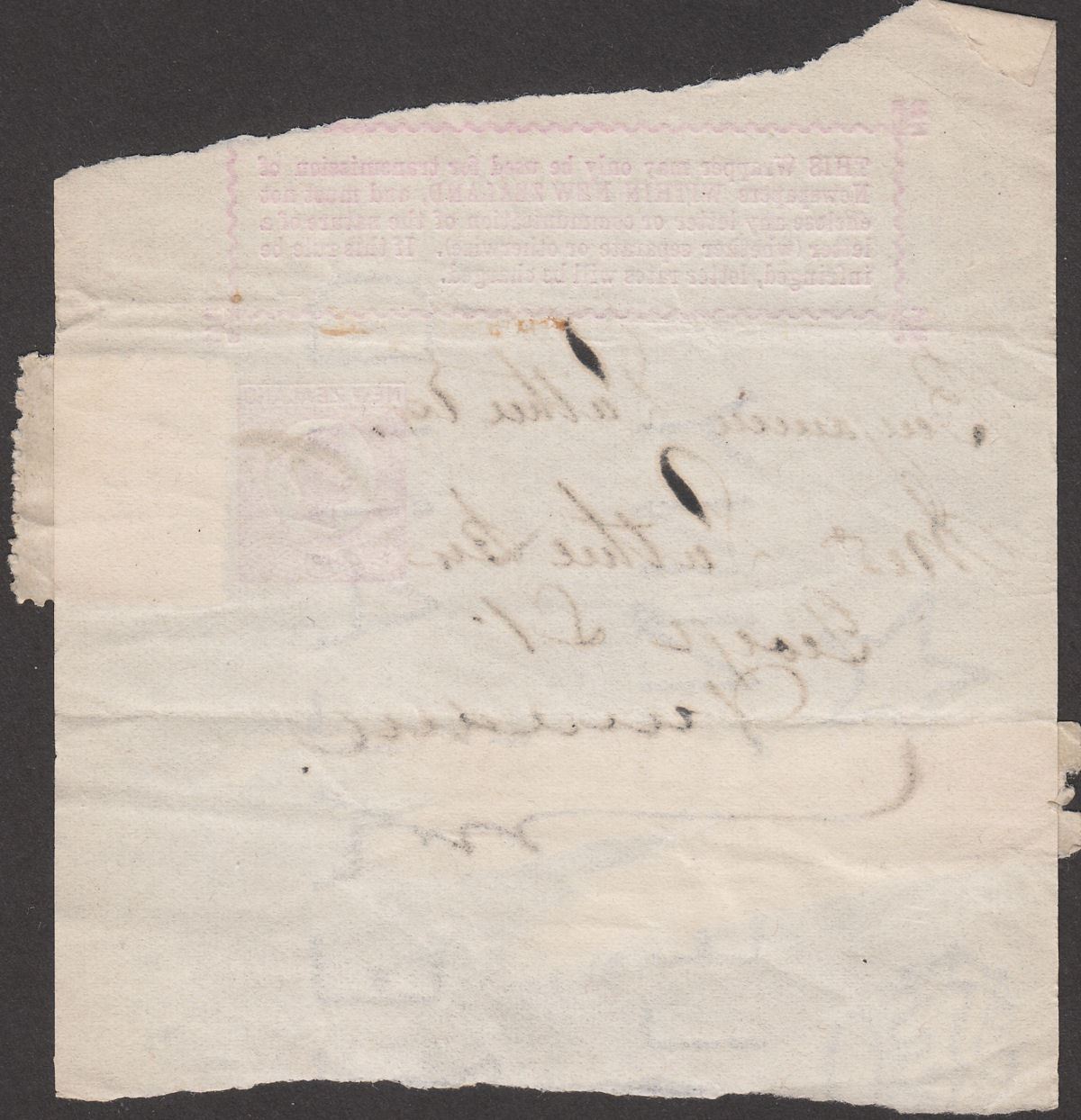 New Zealand 1896 QV ½d Uprating ½d Postal Stat Newspaper Wrapper Piece Used