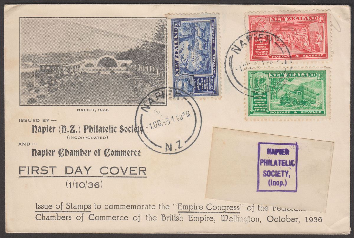 New Zealand 1936 KGV Commerce Congress Illustrated Pt Set First Day Cover Used