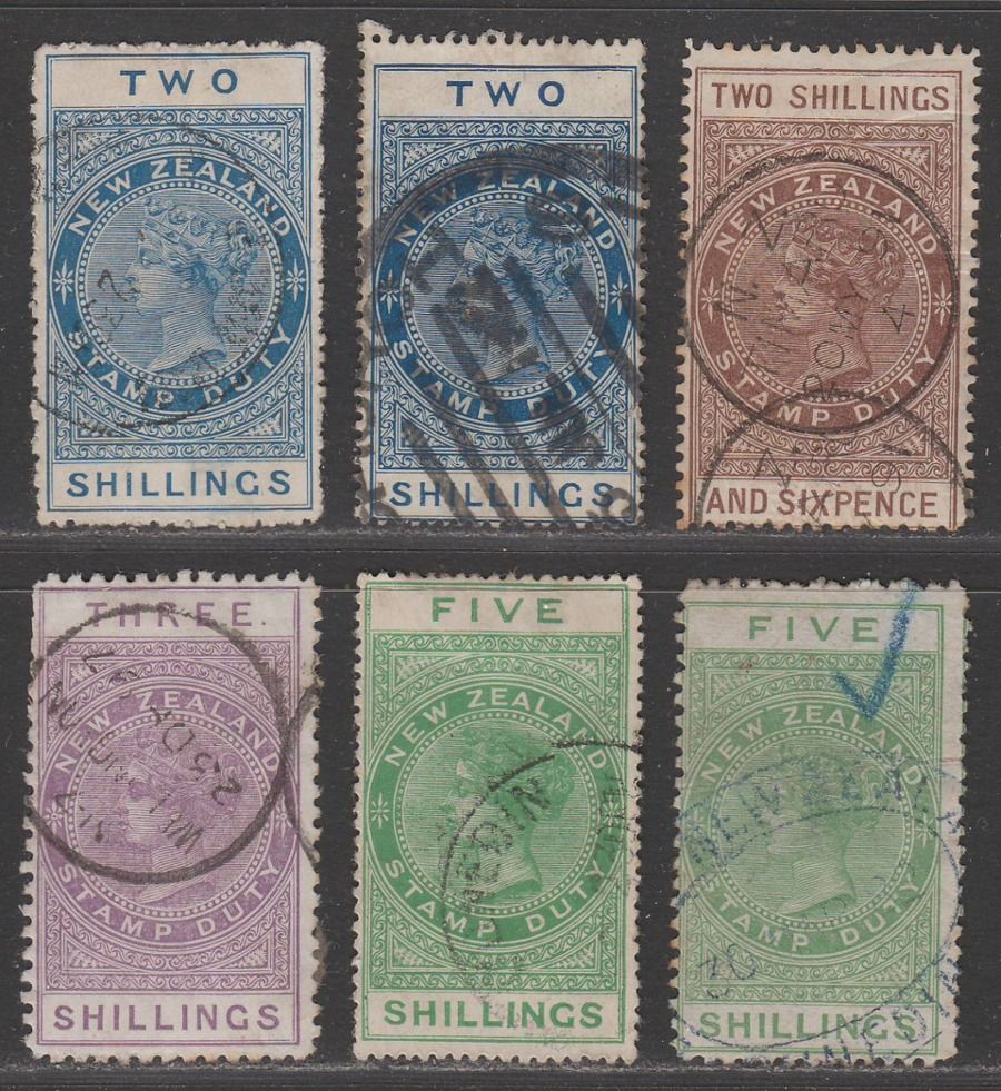 New Zealand 1882 QV Stamp Duty Postal Fiscal Selection to 5sh Used