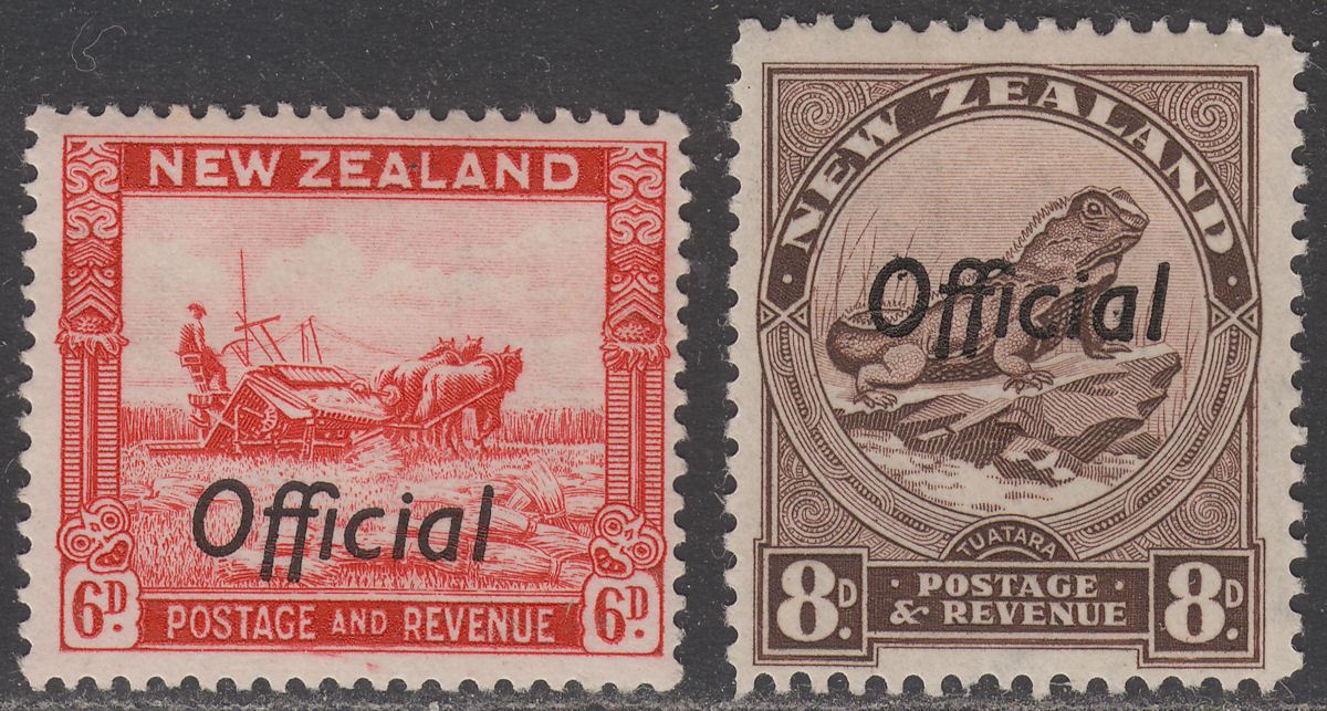 New Zealand 1937-42 KGVI Official Overprint  6d, 8d Mint SG O127-O128 cat £60
