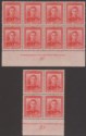 New Zealand 1944 KGVI 1½d Scarlet Imprint Plate Number 20 + 21 Blocks Mint SG608