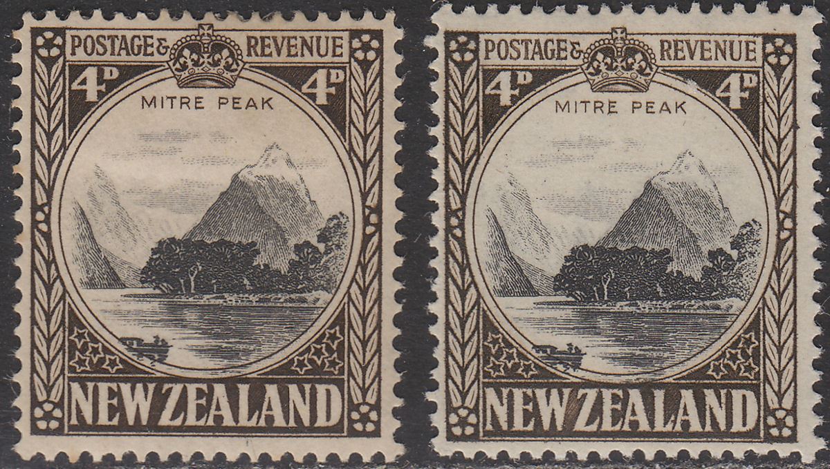 New Zealand 1941-42 Mitre Peak 4d line perf 14 + comb p14x14½ Mint SG583c SG583d