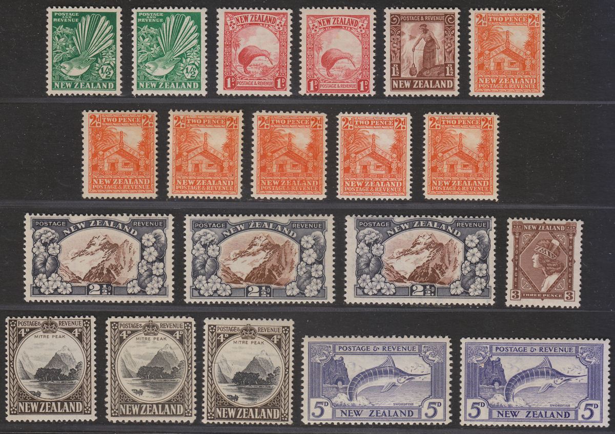 New Zealand 1936 KGV-KGVI Set to 5d with Perf + Shades Mint SG577-584