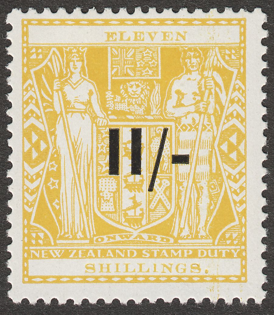 New Zealand 1940 KGVI Postal Fiscal 11sh Opt Yellow wmk Single Mint SG F189