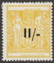 Click for more photos and details New Zealand 1942 wmk Multi Postal Fiscal 11sh Opt Yellow Mint SG F215