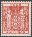 Click for more photos and details New Zealand 1940 wmk Multi Upright Postal Fiscal 4sh Red-Brown Mint SG F194